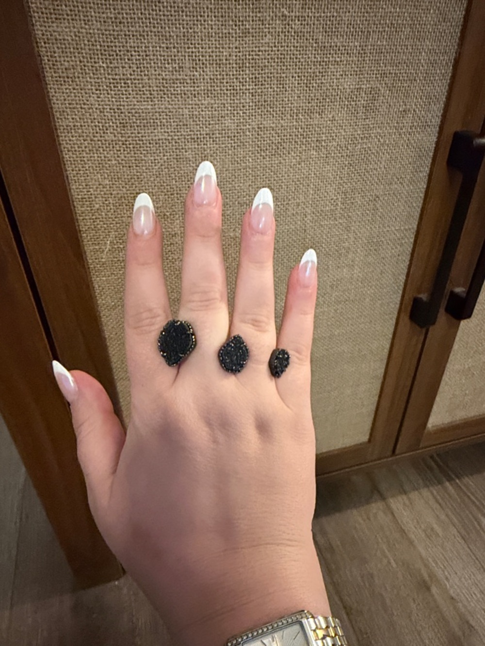 Kendra Scott Naomi Black Druzy Trio Adjustable Ring - M/L